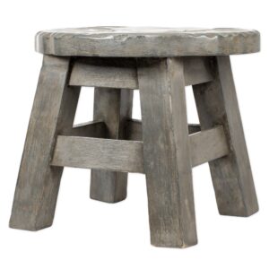 Elephant Design Hand Carved Acacia Hardwood Decorative Short Stool