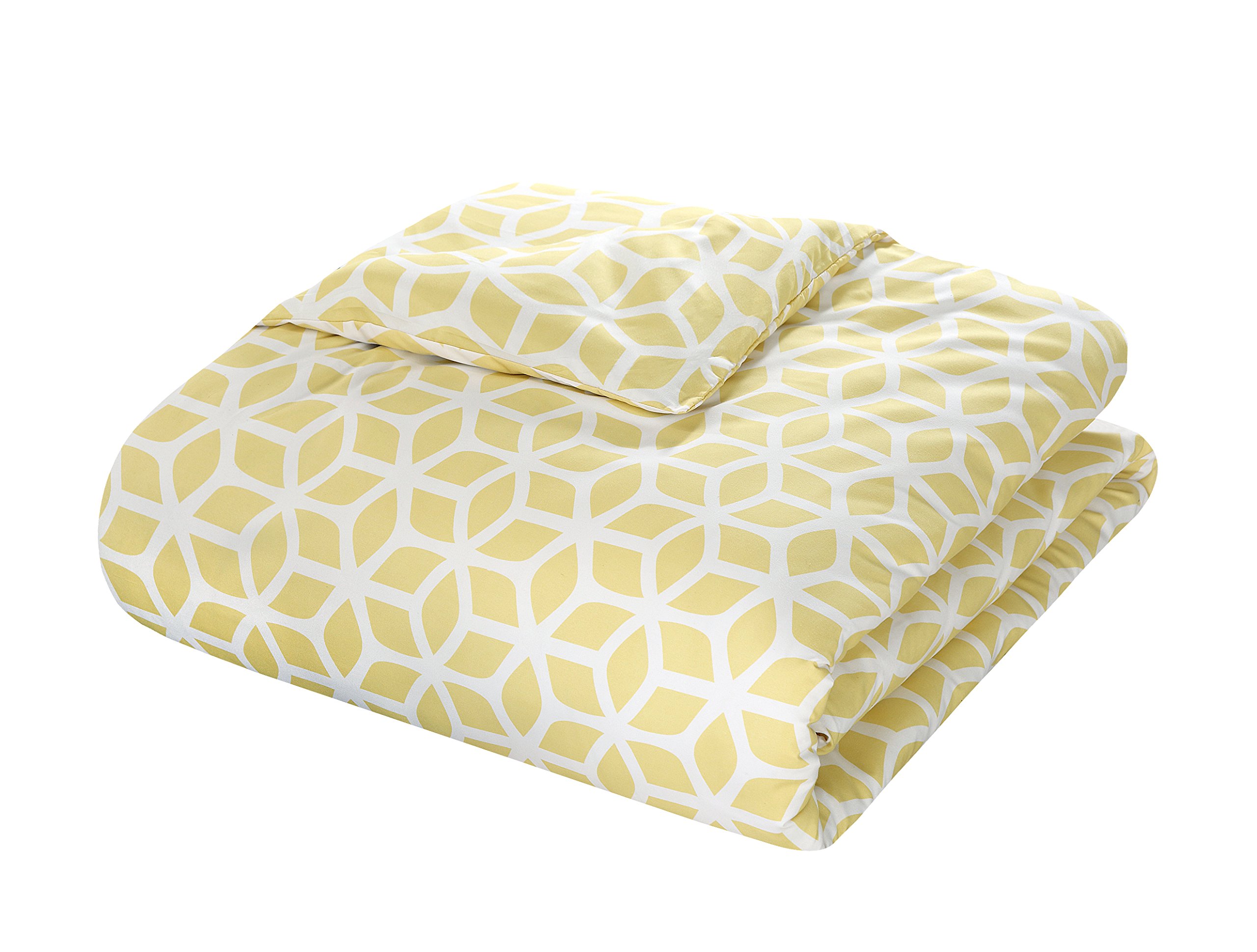 Chic Home DS1327-AN 3 Piece Elizabeth Geometric Diamond Printed Reversible Duvet Cover Set, Queen, Yellow