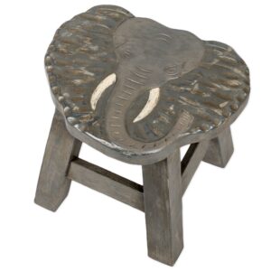 elephant design hand carved acacia hardwood decorative short stool