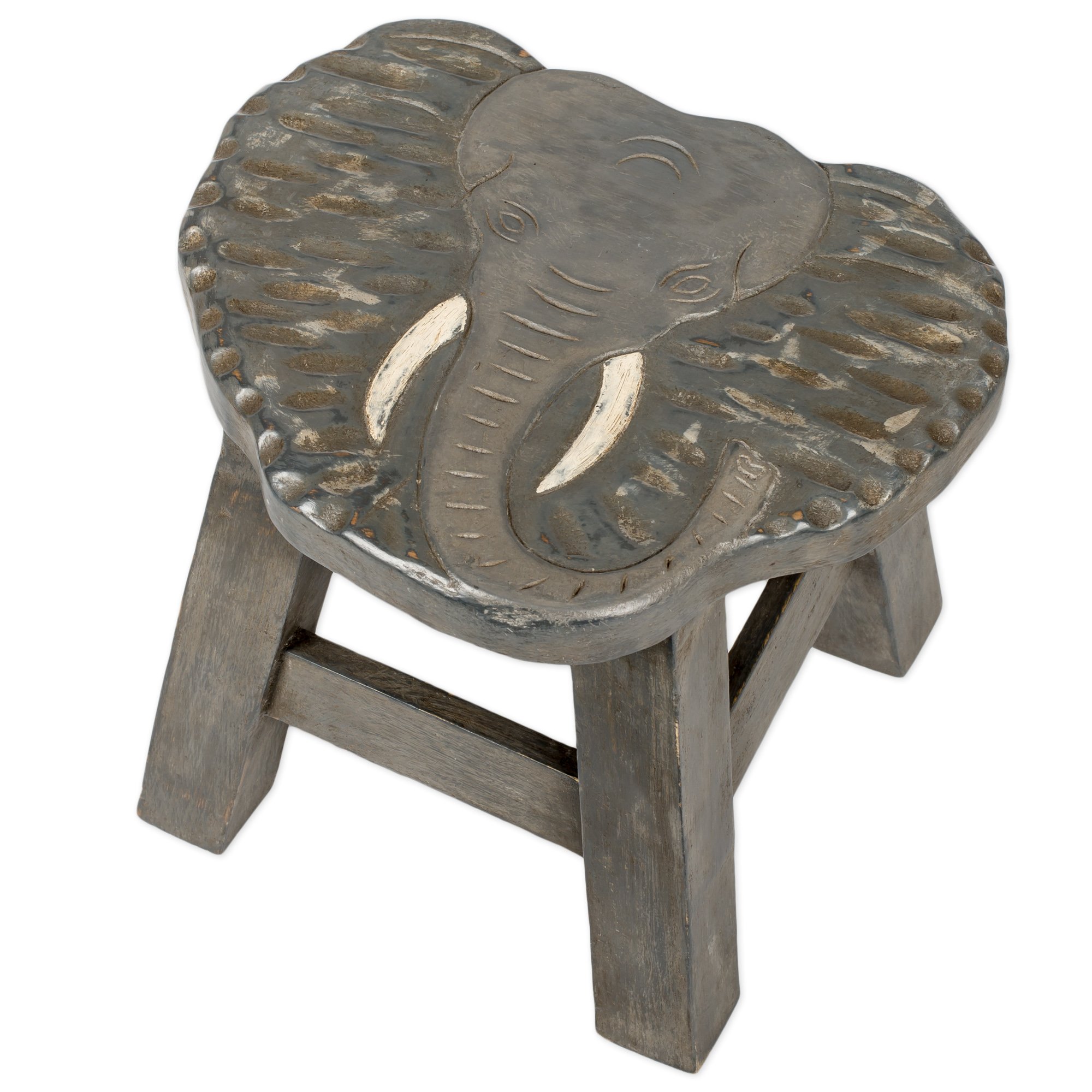 Elephant Design Hand Carved Acacia Hardwood Decorative Short Stool