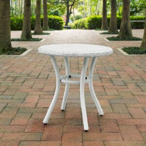 Crosley Furniture Palm Harbor All Weather Rattan Wicker Round Outdoor Side Table for Patio, Deck, Porch, White