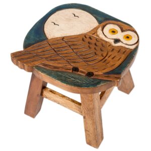 owl design hand carved acacia hardwood decorative short stool