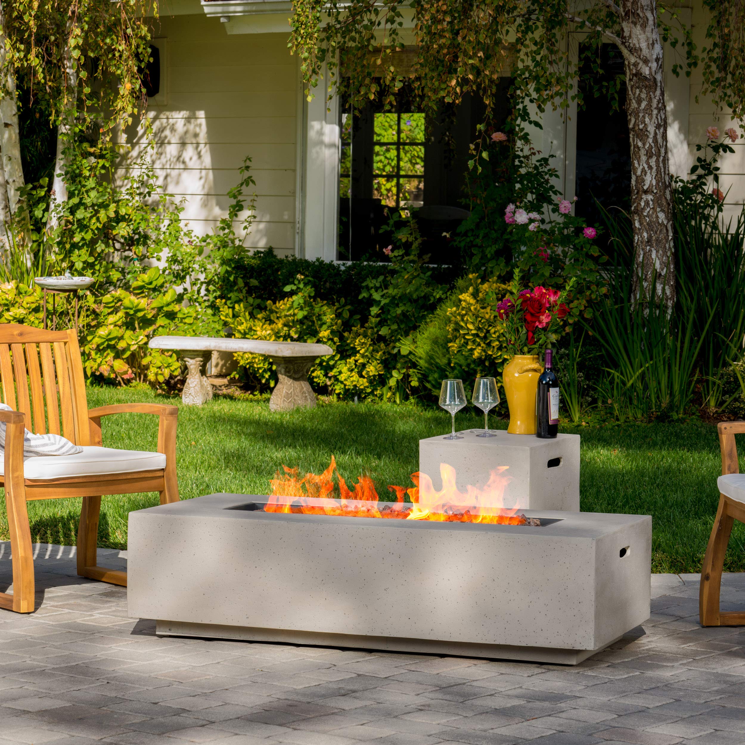 GDFStudio Christopher Knight Home Aidan Outdoor Rectangular Fire Table with Tank Holder, Light Gray