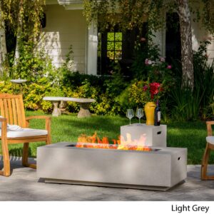 GDFStudio Christopher Knight Home Aidan Outdoor Rectangular Fire Table with Tank Holder, Light Gray