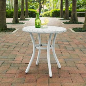 Crosley Furniture Palm Harbor All Weather Rattan Wicker Round Outdoor Side Table for Patio, Deck, Porch, White