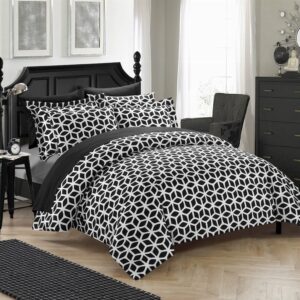 Chic Home Black Reversible Bed in a Bag Duvet Cover Set, King Size (3 Piece), Elizabeth - Geometric Diamond Print Design Microfiber Bedding with Zipper Closure - Duvet & Pillow Shams