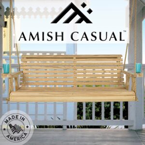 Amish Casual Heavy Duty 800 Lb Roll Back Treated Porch Swing with Hanging Ropes and Cupholders (4 Foot, Unfinished)