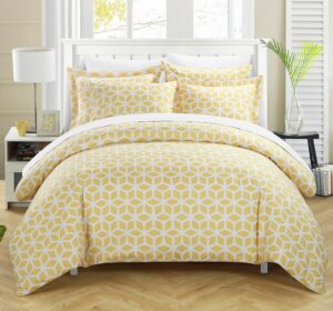 chic home ds1327-an 3 piece elizabeth geometric diamond printed reversible duvet cover set, queen, yellow