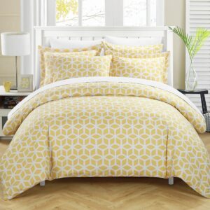 Chic Home DS1327-AN 3 Piece Elizabeth Geometric Diamond Printed Reversible Duvet Cover Set, Queen, Yellow