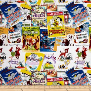 e. e. schenck disney posters the greatest love story ever told multi quilt fabric by the yard, multicolor