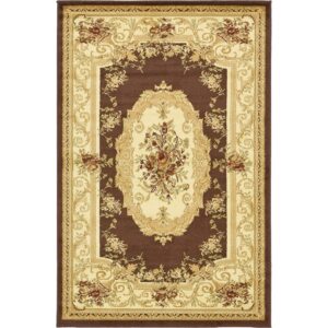 unique loom versailles collection traditional classic floral motif area rug (4 ft x 6 ft rectangular, brown/ ivory)