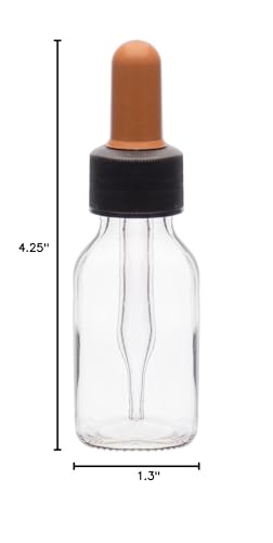 EISCO Dropping Bottle, 30ml (1oz) - Transparent Soda Glass - Screw Cap with Glass Dropper & Rubber Bulb Labs