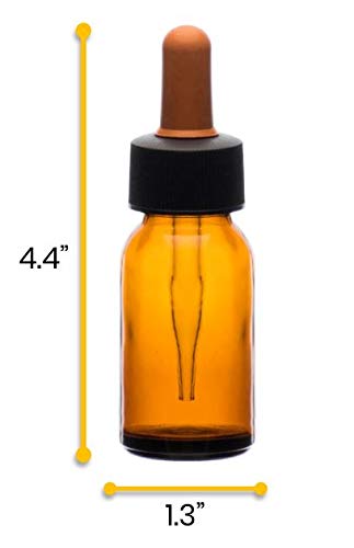 EISCO Dropping Bottle, 30ml (1oz) - Amber Soda Glass - Screw Cap with Amber Glass Dropper & Rubber Bulb Labs