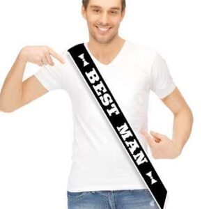 BroSash "Best Man" Bachelor Party Sash - Groom to Be Ideas | Gifts Joke Favors Bachelorette Party Supplies Decorations Decor Wedding Shower Gift Bride Engagement Set for Men Bridal Parties Black