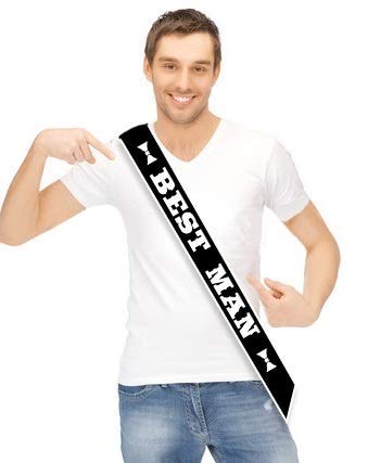 BroSash "Best Man" Bachelor Party Sash - Groom to Be Ideas | Gifts Joke Favors Bachelorette Party Supplies Decorations Decor Wedding Shower Gift Bride Engagement Set for Men Bridal Parties Black