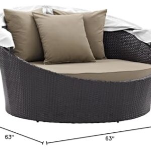 Modway Convene Wicker Rattan Outdoor Patio Retractable Canopy Round Poolside Sofa Daybed in Espresso Mocha