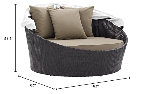 Modway Convene Wicker Rattan Outdoor Patio Retractable Canopy Round Poolside Sofa Daybed in Espresso Mocha