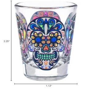 Culver Sugar Skulls Decorated Shot Glasses, 1.75-Ounce, Set of 4