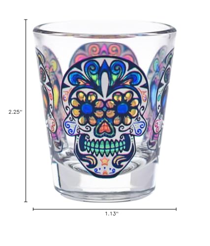 Culver Sugar Skulls Decorated Shot Glasses, 1.75-Ounce, Set of 4