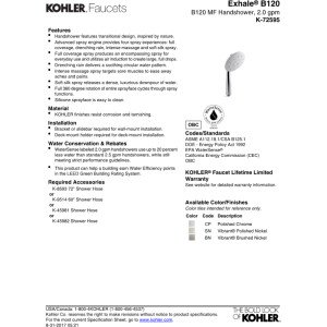 KOHLER K-72595-CP Exhale B120 2.0 Gpm Multifunction Handshower, Polished Chrome