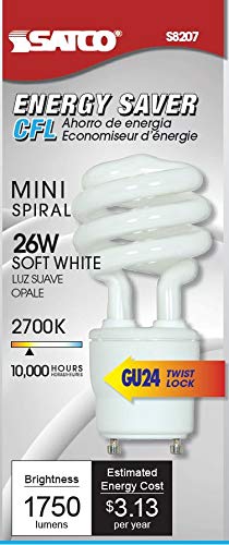 (6-Pack) Satco S8207 26-Watt 2700K GU24 Base Mini Spiral Compact Fluorescent Lamp, 120W Equal6