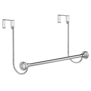 mDesign Metal Bathroom Over Shower Door Towel Rack Holder - Storage Organizer Bar for Hanging Washcloths, Bath, Hand, Face & Fingertip Towels - Brushed with Chrome Finials