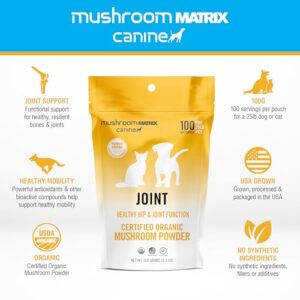 Om Mushroom Matrix Pet - Canine | Joint & Hip Function | USA Grown Human-Grade Organic Mushroom Powder Pet Supplement | Promotes Resilient Bones & Joints for Dogs & Cats | 100 Grams, 3.5 oz