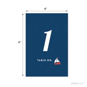 Andaz Press Nautical Wedding Table Numbers 1-20, 4x6-Inches Table Number Cards For Wedding Reception Table Number For Seating Chart For Wedding Reception, Restaurant, Classroom, Boda