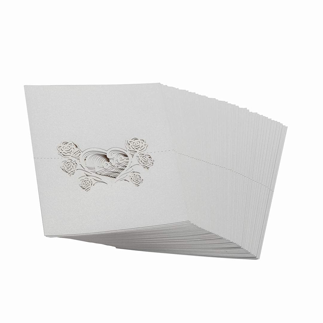 BinaryABC Wedding Party Table Name Place Cards with Rose Love Heart,50pcs - White