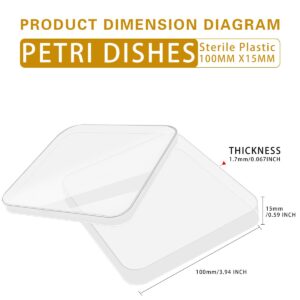 BIPEE 10 Pack Sterile Thick Plastic Petri Dishes with Lid，10cm x 10cm Square Petri Dish for Lab Science Experiment