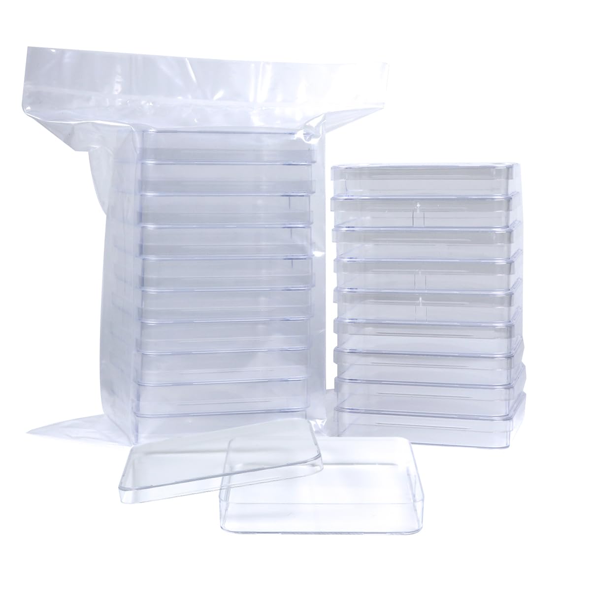 BIPEE 10 Pack Sterile Thick Plastic Petri Dishes with Lid，10cm x 10cm Square Petri Dish for Lab Science Experiment