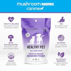 Om Mushroom Matrix Pet - Canine | Healthy Pet | USA Grown Human-Grade Organic Mushroom Powder Pet Supplement | Daily Functional Immune Support for Dogs & Cats | 100 Grams, 3.5 oz