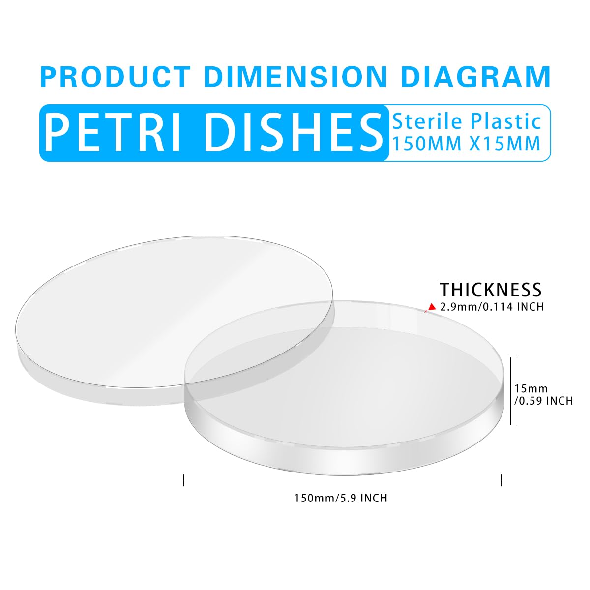 BIPEE Plastic Petri Dishes with Lids,Mold Testing kit，Mycology Supplies agar Plates- Perfect for Cell Culture and Microbiology Experiments(150 x 15mm,Pack of 10)