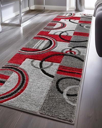 Well Woven Ruby Galaxy Waves Contemporary Runner 60010 Area Rug, 1'8" x 7'0", Grey/Red