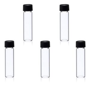 magnakoys® 2 dram 1/4 oz clear glass vials w/black caps for essential oils & liquids (pack of 5)