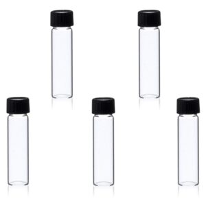 MagnaKoys® 2 Dram 1/4 oz Clear Glass Vials w/Black Caps for Essential Oils & Liquids (pack of 5)