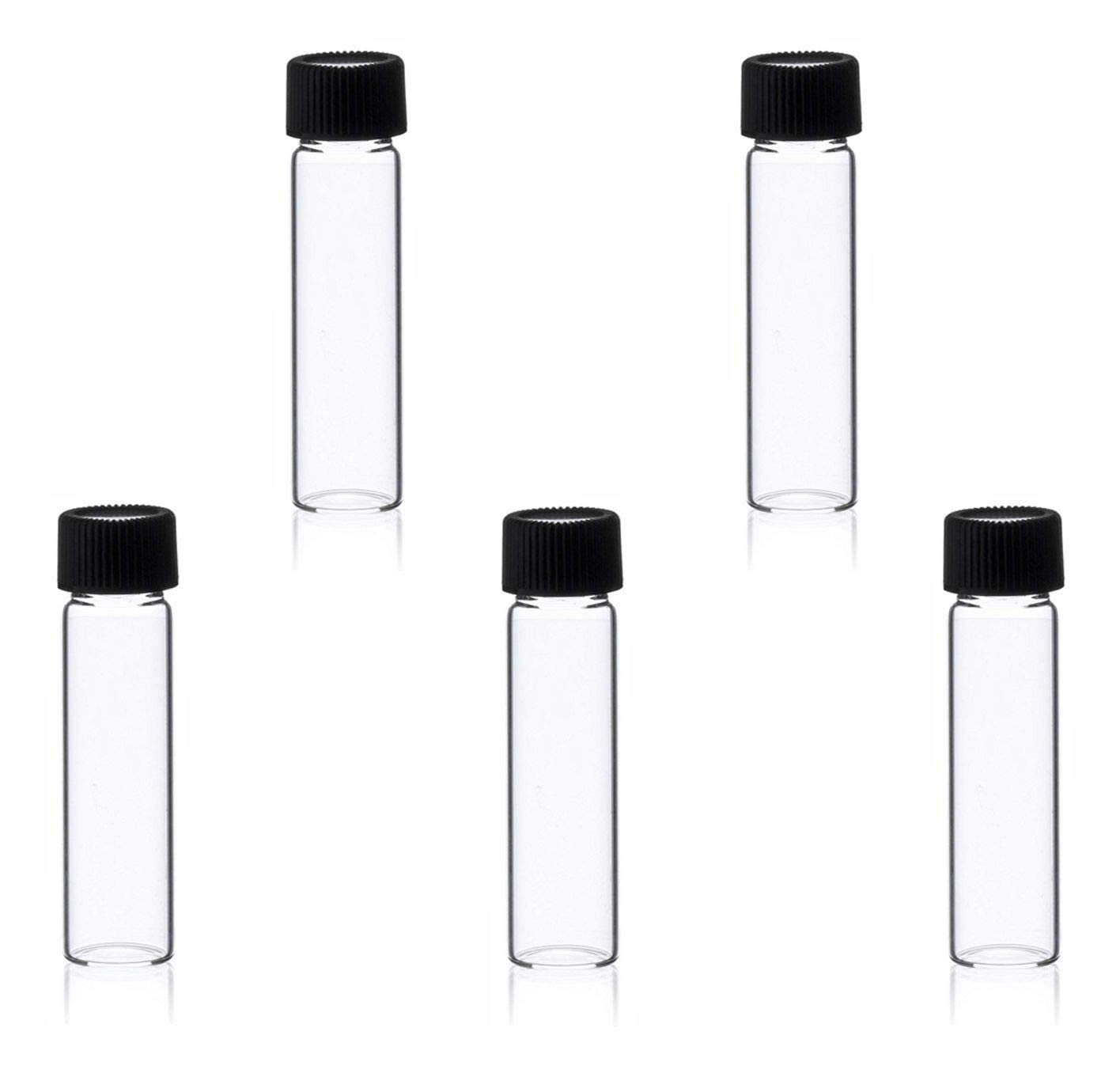 MagnaKoys® 2 Dram 1/4 oz Clear Glass Vials w/Black Caps for Essential Oils & Liquids (pack of 5)