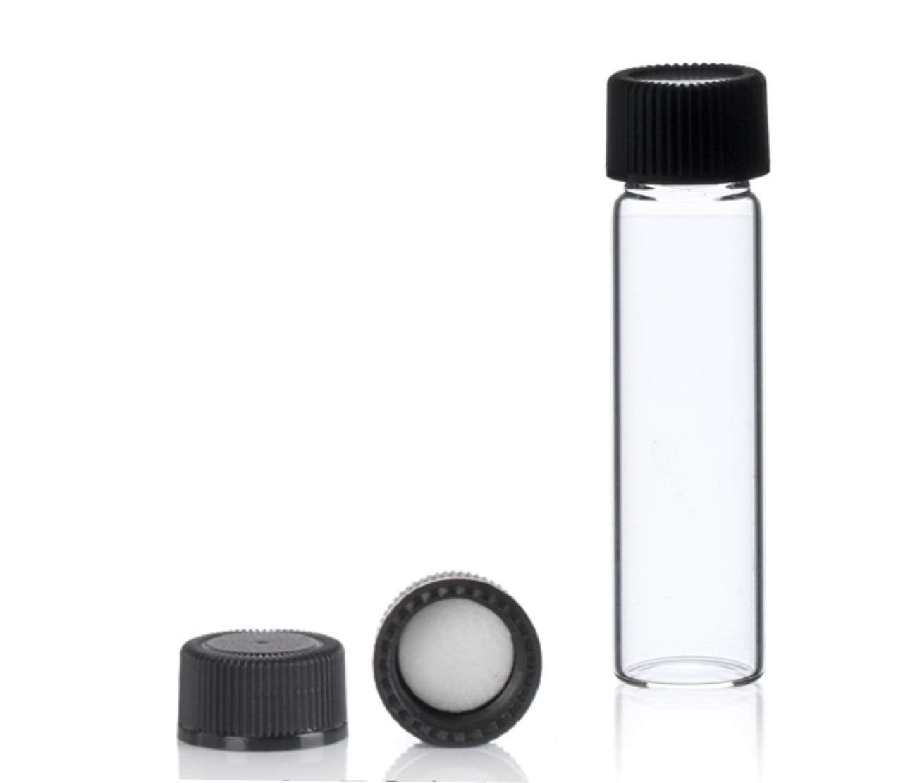 MagnaKoys® 2 Dram 1/4 oz Clear Glass Vials w/Black Caps for Essential Oils & Liquids (pack of 5)