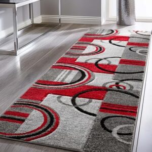 Well Woven Ruby Galaxy Waves Contemporary Runner 60010 Area Rug, 1'8" x 7'0", Grey/Red