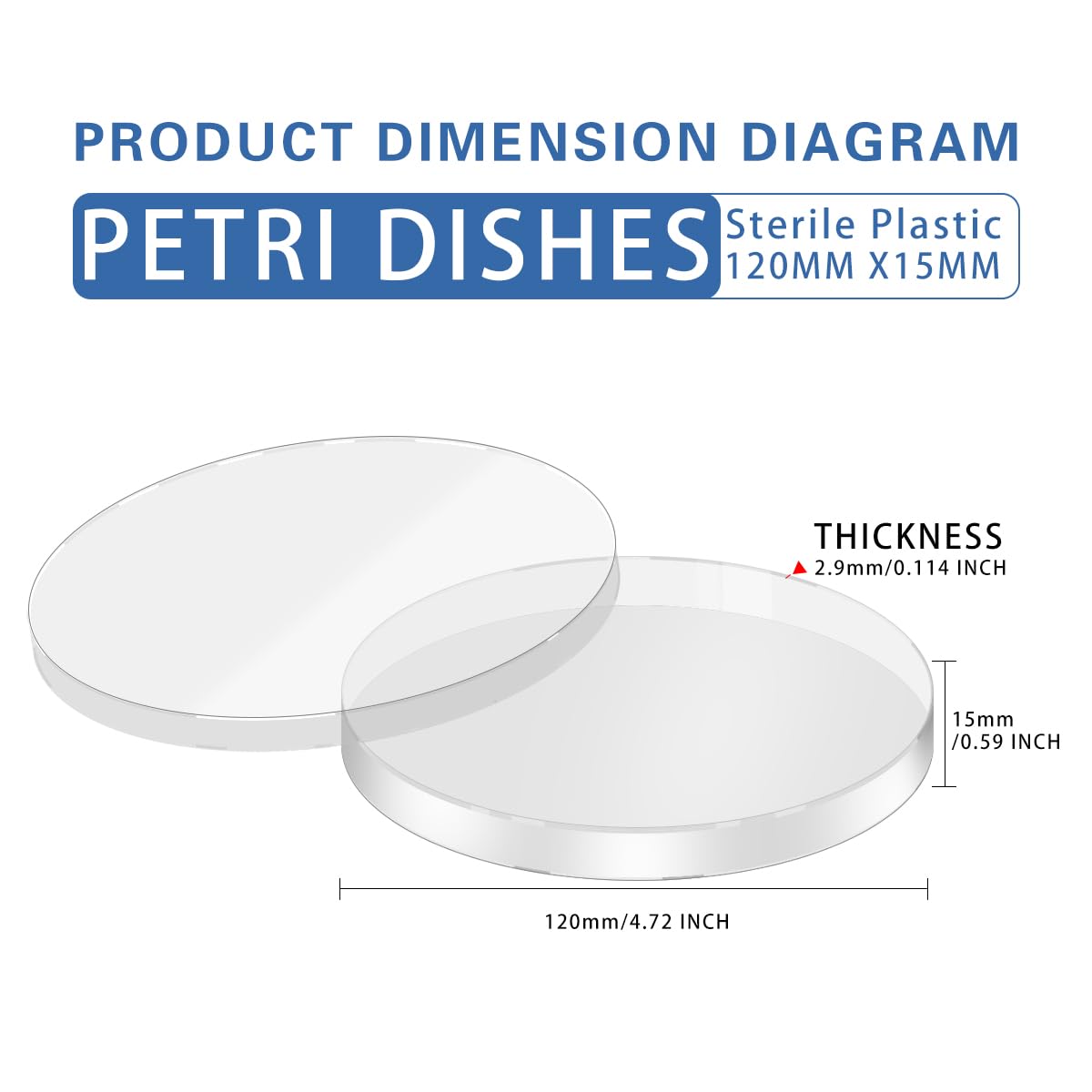 10 Pack Plastic Petri Dishes with Lid, 120mm Dia x 15mm Deep, Lab Petri Plate Dish for Lab Analysis, School Projects, Plant & Seed Cultivation Petri Dish