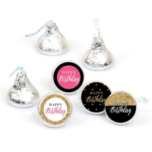 big dot of happiness chic happy birthday - pink, black and gold round candy sticker favors labels fit chocolate (1 sheet 108)