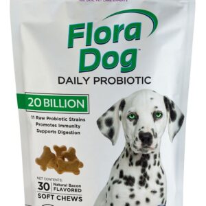 Vital Planet - Flora Dog Probiotics, Dog Chews Supplement with 20 Billion Cultures and 11 Strains, Immune and Digestive Support Chewable Probiotics for Dogs, 30 Natural Bacon Flavored Soft Chews