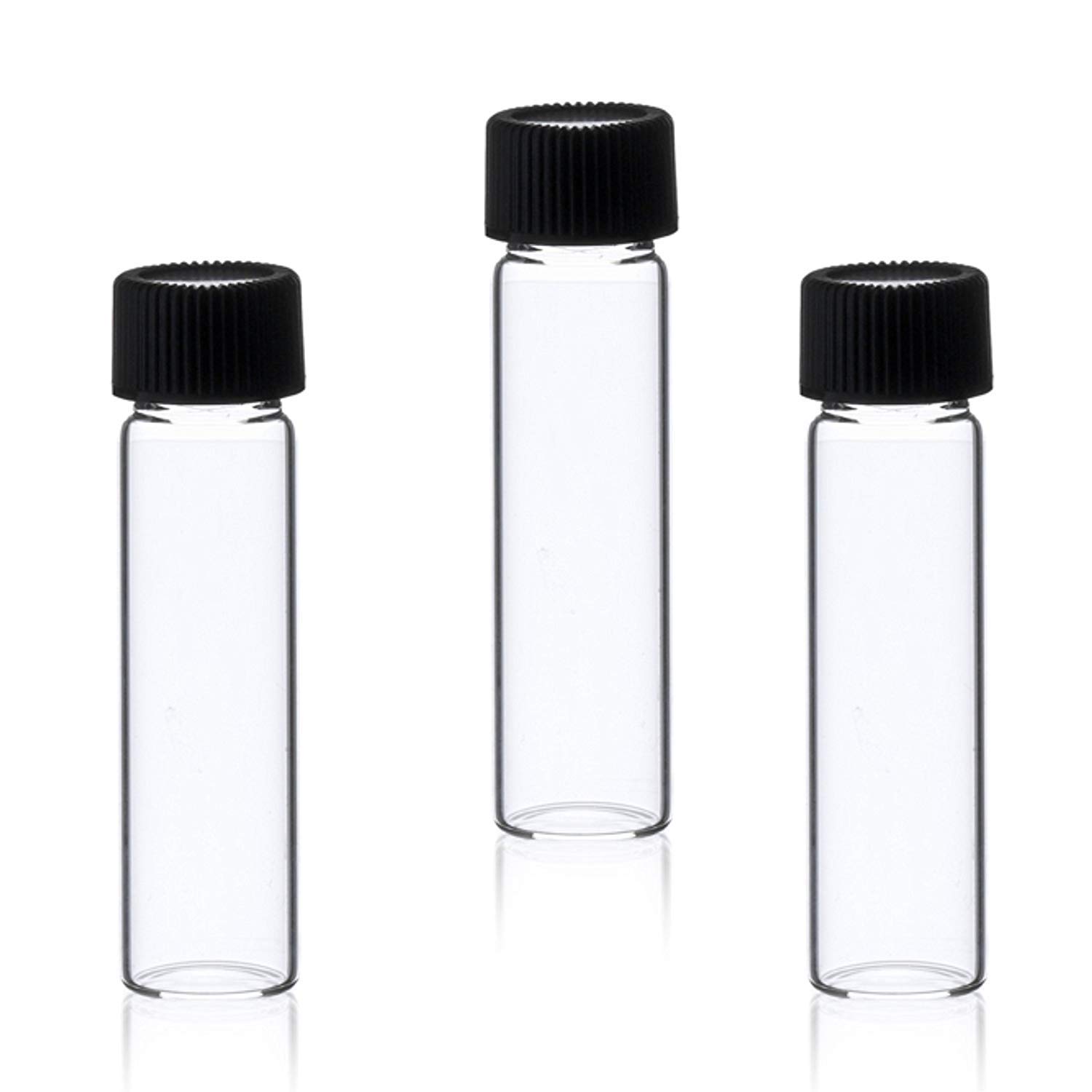 MagnaKoys® 2 Dram 1/4 oz Clear Glass Vials w/Black Caps for Essential Oils & Liquids (pack of 5)