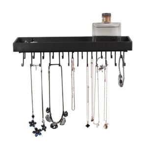 j jackcube design jewelry organizer necklace holder with 23 hooks, wall mounted necklaces bracelet earrings ring holder hanger with shelf (black, 14.37 x 2.95 x 3.86 inches) - mk208a