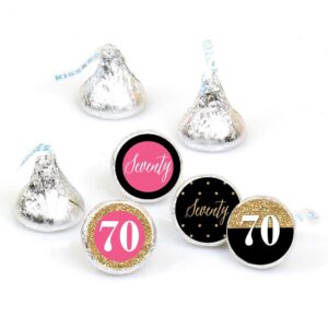 big dot of happiness chic 70th birthday - pink, black and gold - round candy sticker favors - labels fit chocolate candy (1 sheet of 108)