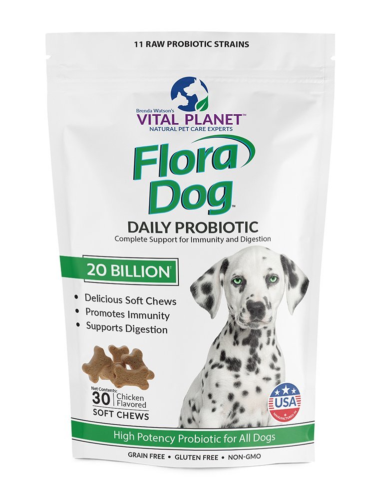 Vital Planet - Flora Dog Probiotics, Dog Chews Supplement with 20 Billion Cultures and 11 Strains, Immune and Digestive Support Chewable Probiotics for Dogs, 30 Natural Bacon Flavored Soft Chews