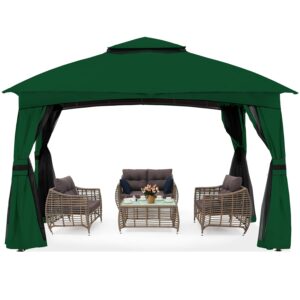 abccanopy 10x10 outdoor gazebo - patio gazebo with mosquito netting, outdoor canopies for shade and rain for lawn, garden, backyard & deck (forest green)