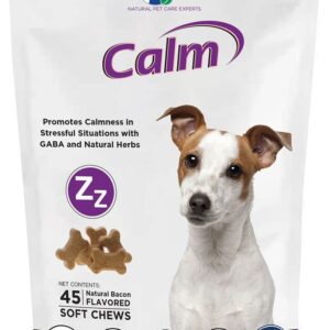 Vital Planet - Calm Soft Chews for Dogs, Promotes Calmness in Stressful Situations with GABA, Colostrum, Valerian, Turmeric, Chamomile, and L-Theanine - 45 Natural Bacon Flavored Soft Chews