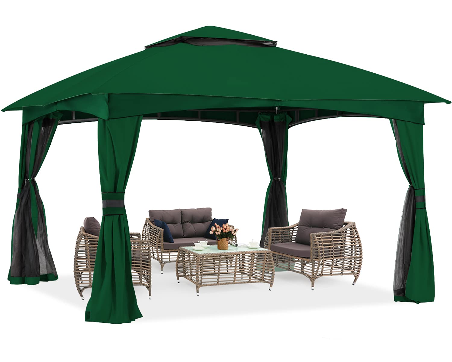 ABCCANOPY 10x10 Outdoor Gazebo - Patio Gazebo with Mosquito Netting, Outdoor Canopies for Shade and Rain for Lawn, Garden, Backyard & Deck (Forest Green)