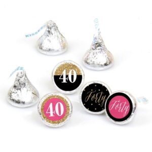 big dot of happiness chic 40th birthday - pink, black and gold round candy sticker favors â€“ labels fit chocolate (1 sheet 108)